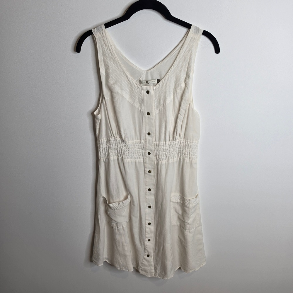 Mike & Chris Dress Womens Small White Cotton Silk Voile Smocked Button Front